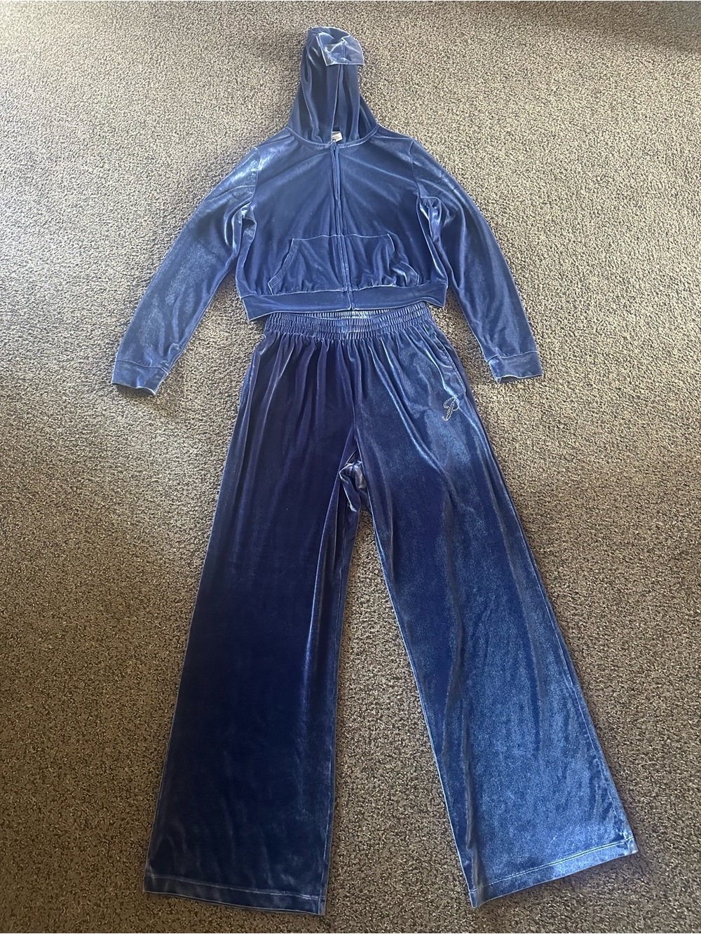 PINK Victoria's Secret Velvet Wide-Leg Pants in Navy Blue